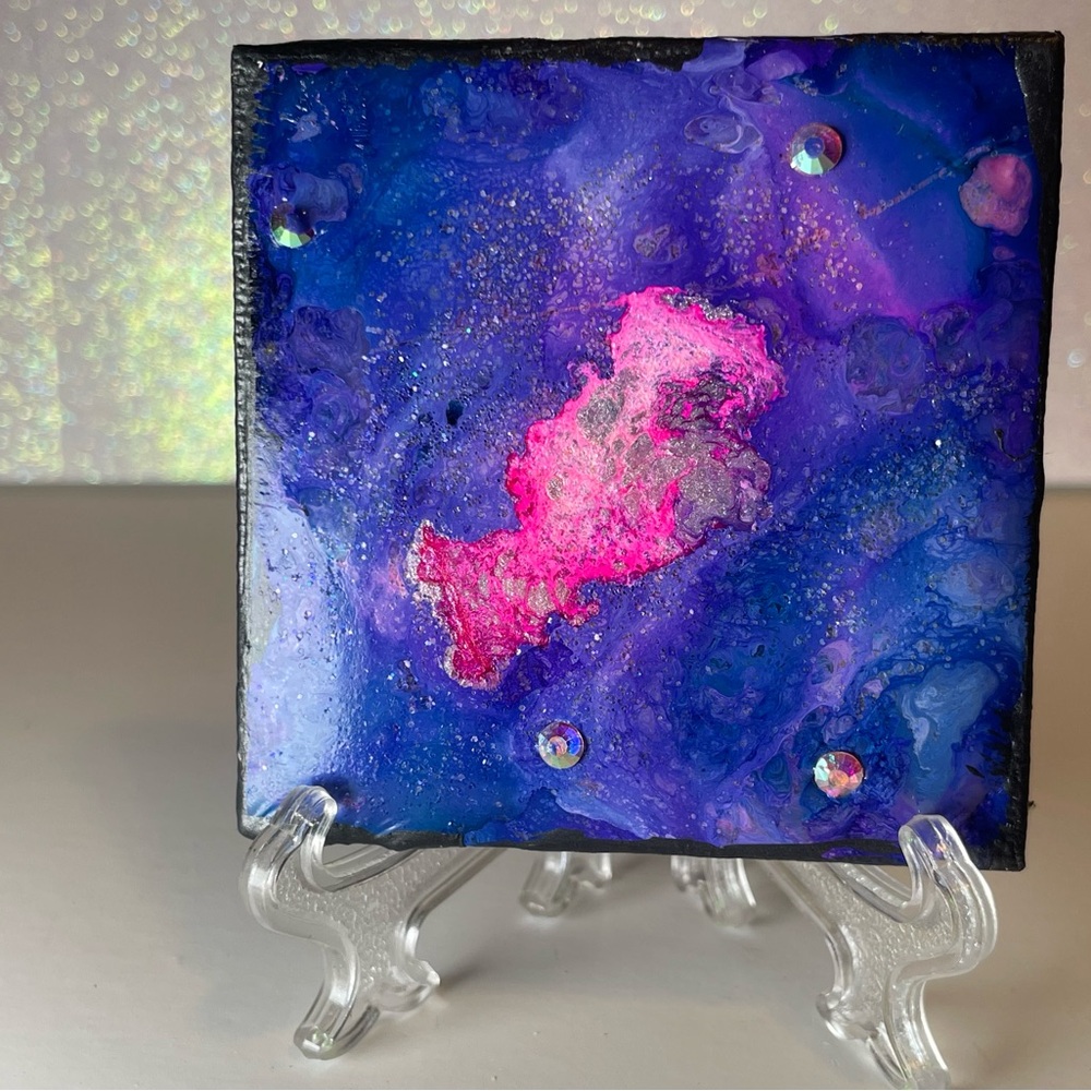 Abstract Blue and Pink Blacklight Resin Art Piece
